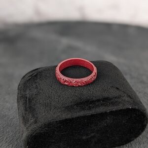 Elegant carved cinnabar red ring, men's women's unisex